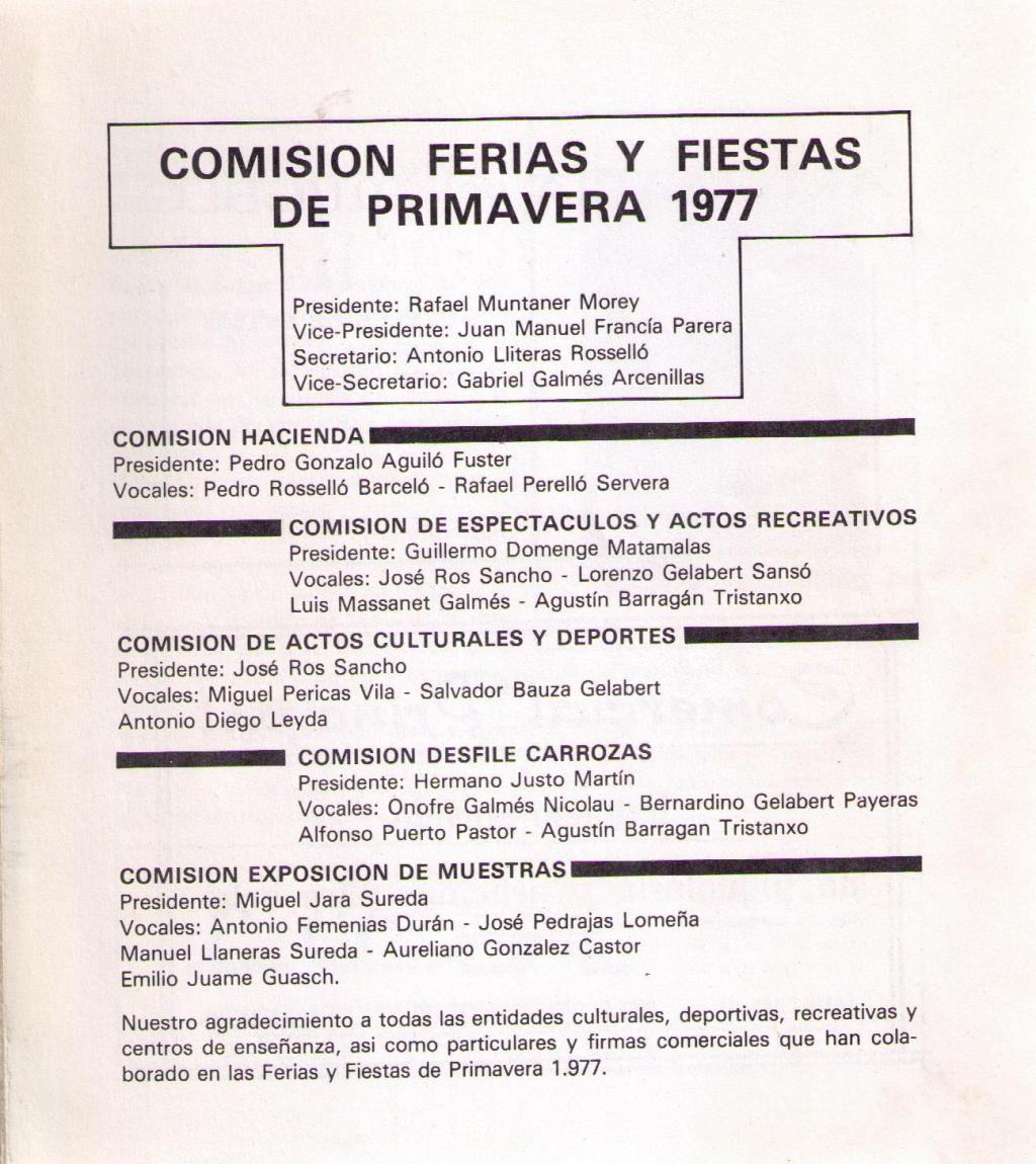 Coberta de Ferias y fiestas de primavera 1977